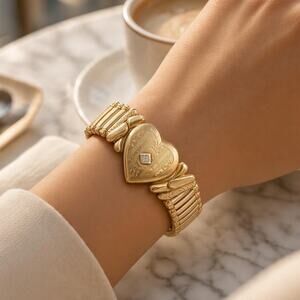Vintage 10K Gold Filled Sweetheart Expansion Bracelet Diamond Heart Floral